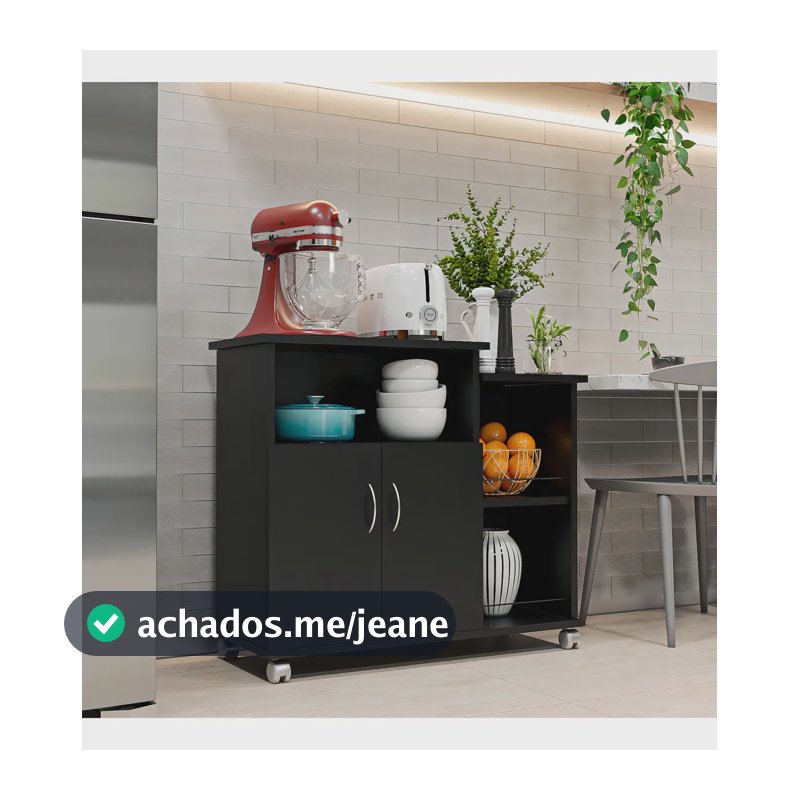 Fruteira Armário para Cozinha Balcão Para Cafeteira E Forno Cor Preto Nova Decor