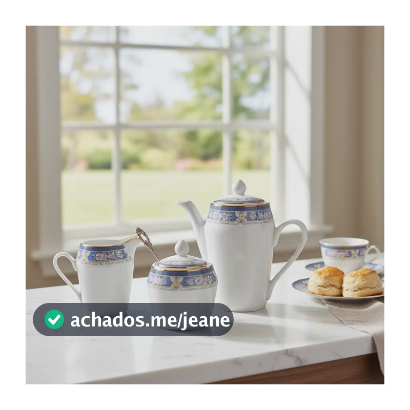 Jogo Com 3 Peças Bule, Leiteira E Açucareiro Em Porcelana Branco