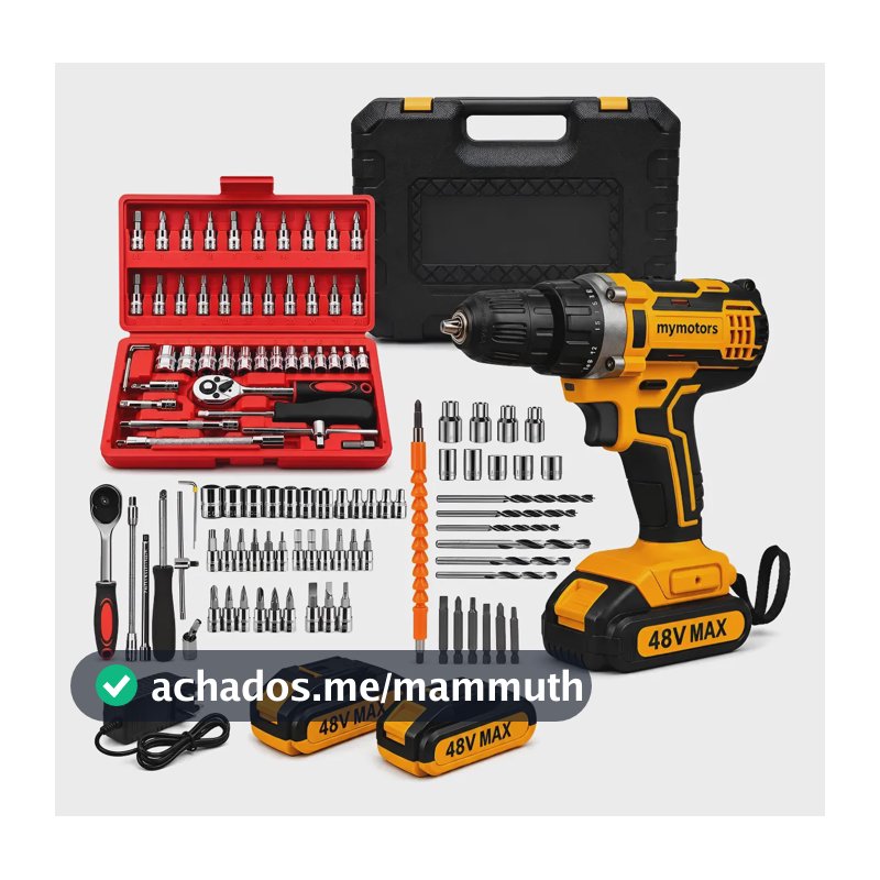 Parafusadeira Furadeira De Impacto 2 Baterias + Kit 46 Peças Amarelo 127/220v 50hz/60hz