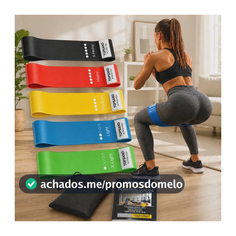 Kit 5 Faixas Elásticas Mini Band Super Band P/ Treino Exercícios Academia Funcional Fisioterapia Resistência Extensor Esporte Ginástica Pilates Cross Training + Manual De Treinos Topsand Activewear