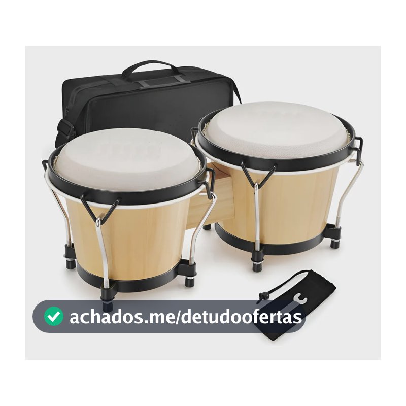 Bongo Percussão Profissional 6 E 7 Pele Animal E Bag Sonata Cor Natural