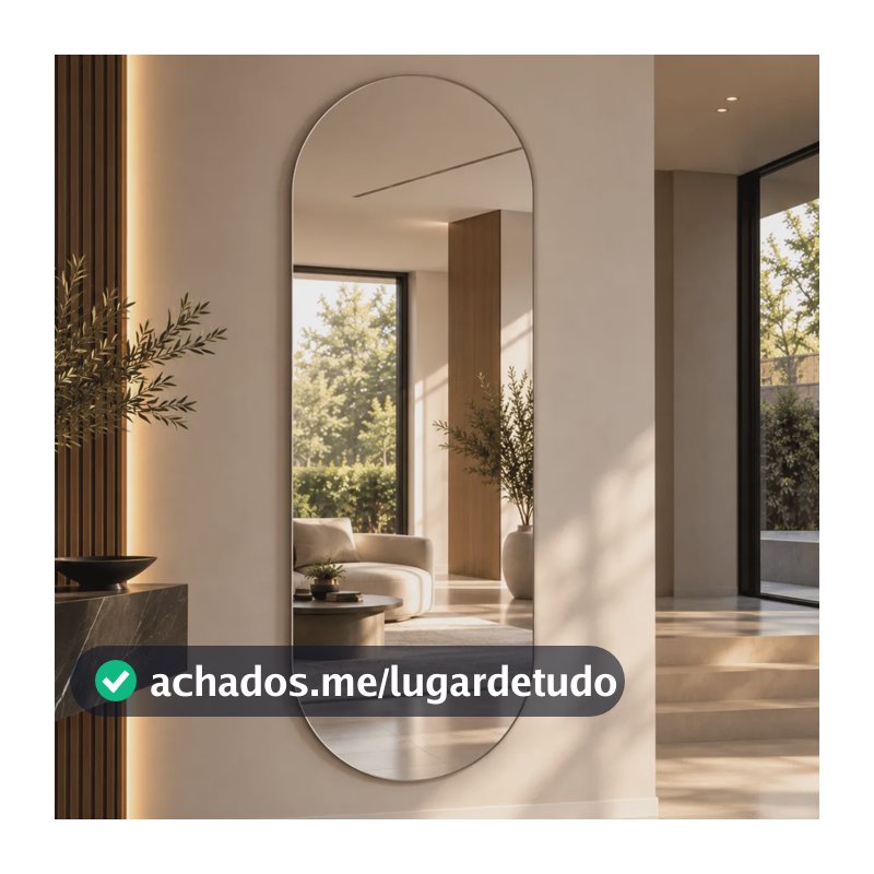 Espelho Mirano Oval Berlim 100x40cm Lapidado Design Moderno Suporte