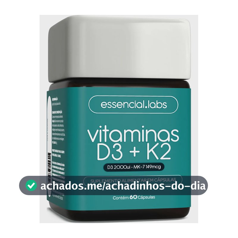 VITAMINA D3 + K2 Menaquinona-7 - Fórmula com Máxima Concentração e Biodisponibilidade - 60 Cápsulas