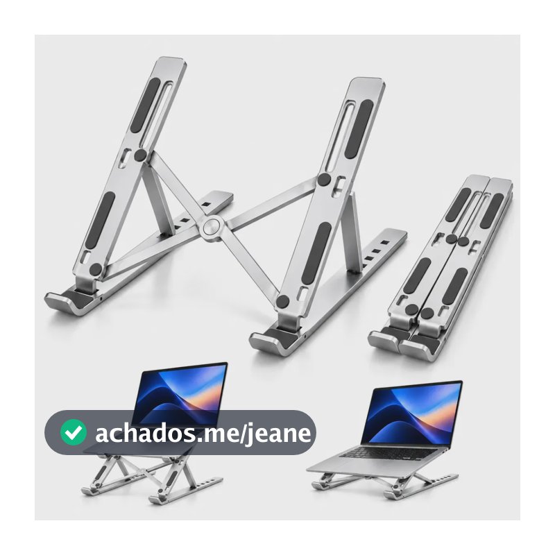 Suporte Para Notebook e Macbook Dobrável Ajustavel Antiderrapante Resistente Prateado 6 Posiçoes Woosh