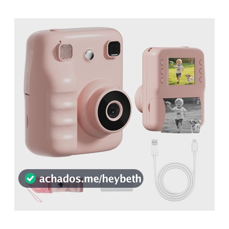 Câmera Instantânea Inova Cases Digital Polaroid Rosa para Crianças com Impressão Térmica