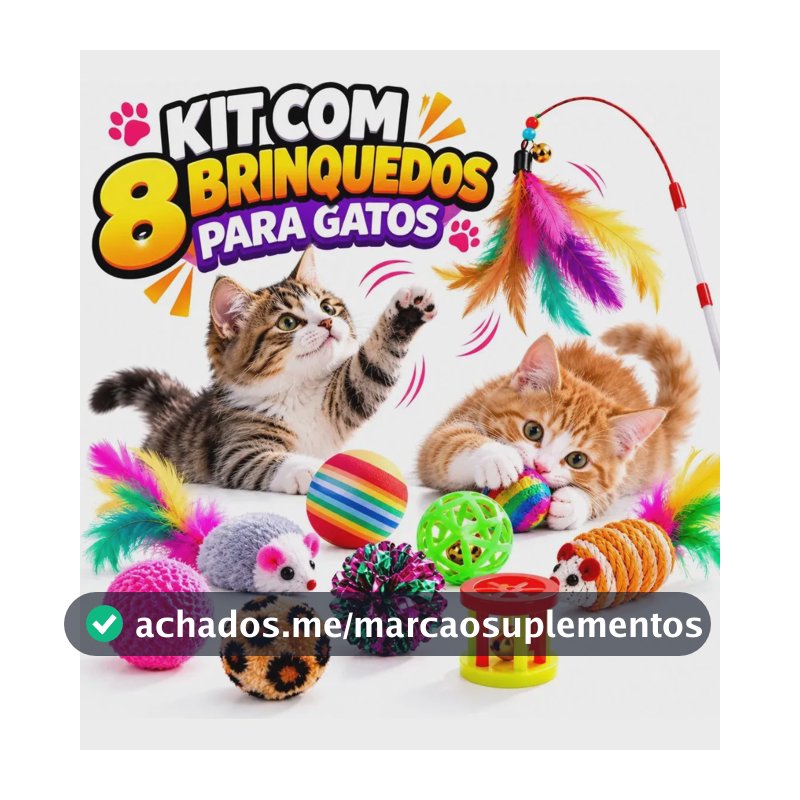Kit 8 Brinquedos Interativos Para Gato Com Varinha Diversão
