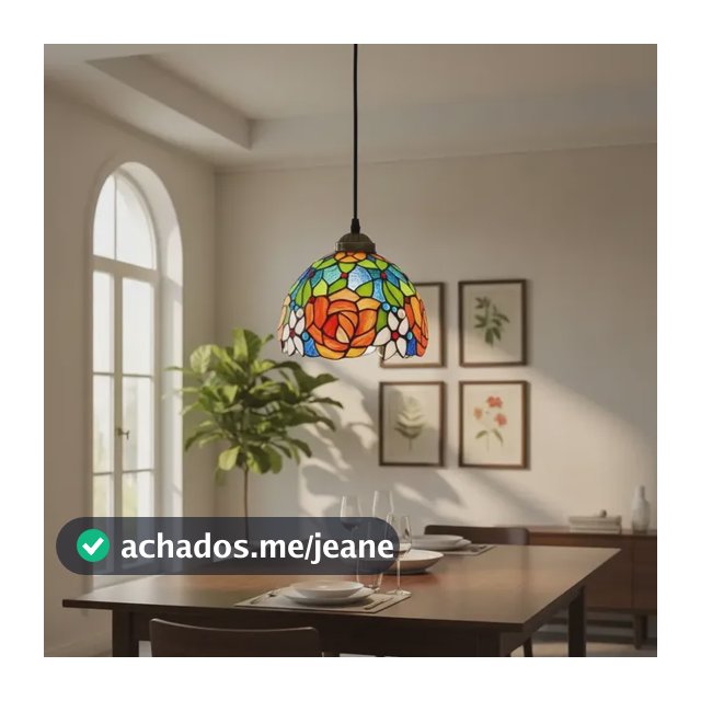 Lustre De Vidro Colorido Com Flor, Pendente, 20cm