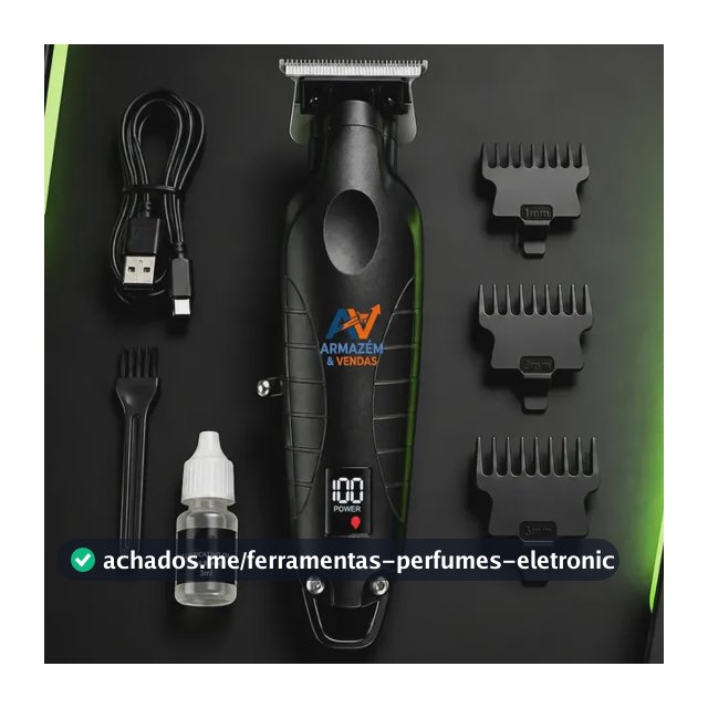 Máquina Profissional Acabamento Cortar Cabelo Barba Barbeador Aparador Corte Recarregável Visor de Led Digital Preto Sem Fio Bivolt Maquina Km Máquininha Usb Barbeiro 3 Pentes 5w