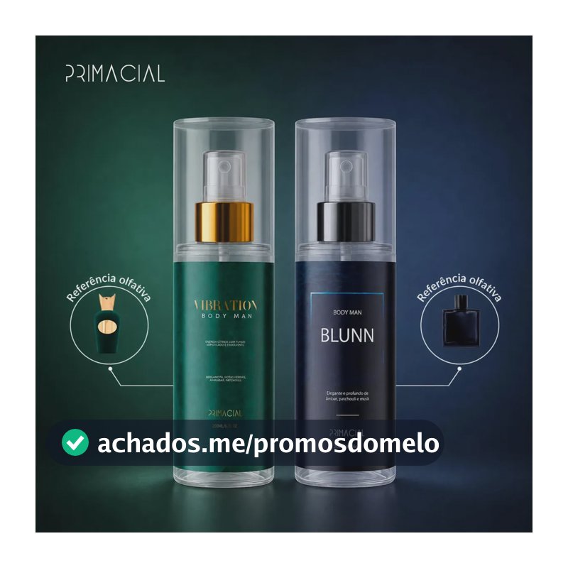 Kit Body Splash Masculino Vibration E Blunn 200ml - Primacial Perfume Bergamota Limão