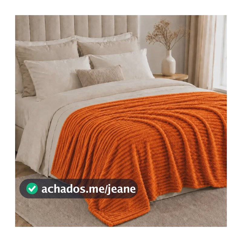 Cobertor Manta Soft Canelada Macia Casal Microfibra Fofinha Canelado 700 G Laranja