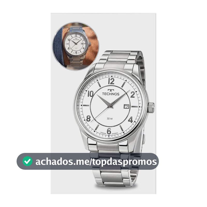 Relógio Technos Masculino De Pulso Analógico Em Aço Calendário Fundo Branco Original