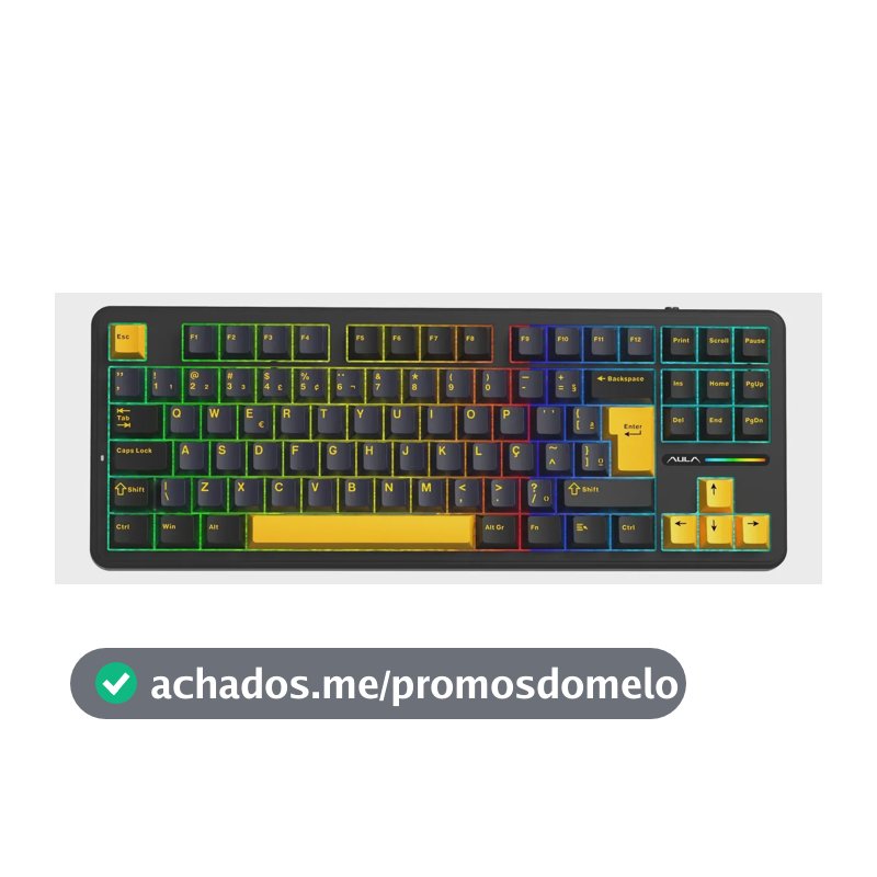 Teclado Mecânico Aula F87 Sem Fio Wireless Bt Hotswap Abnt2 Preto Português Brasil