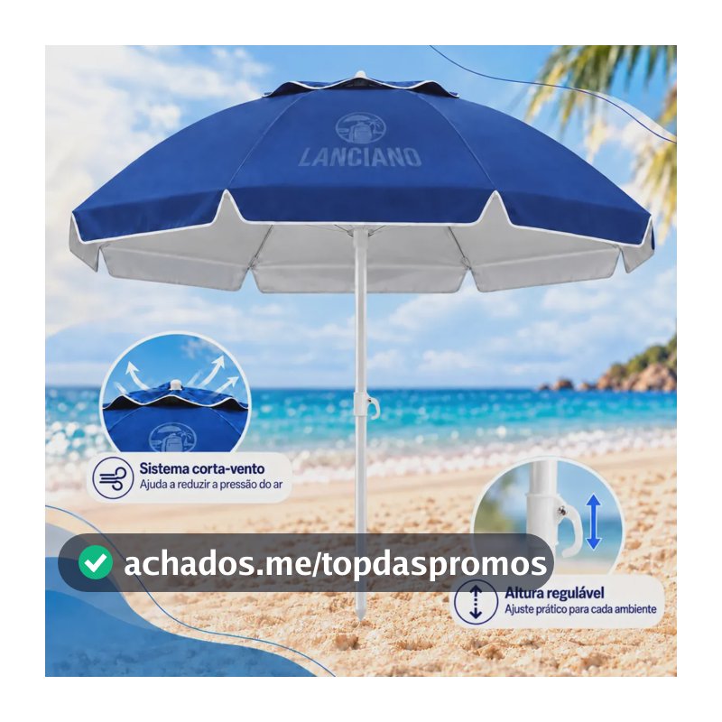 Guarda Sol Praia Grande Gigante 2,40m Proteção UV Corta Vento Respirável Altura Ajustável Verão Piscina Camping Pesca Cor Azul