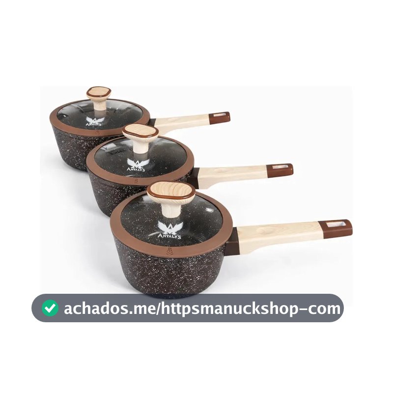 Panela Antalys Ceramica Granito 3 Peças Caçarolas Marrom