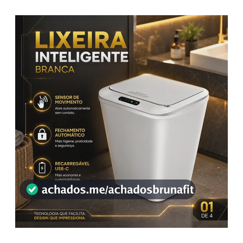 Lixeira Inteligente Automática Branca Universal Com Sensor Hearbuds Recarregável Anti Odor 16L