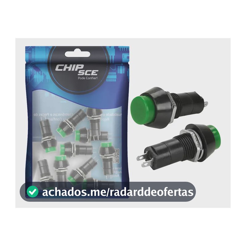 Botão Push Button ChipSCE Verde Com LED Para Projetos Eletrônicos