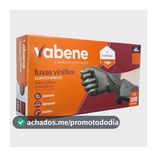 Luva Viniflex Preta Descartável 100un P M G Gg Sem Pó Vabene