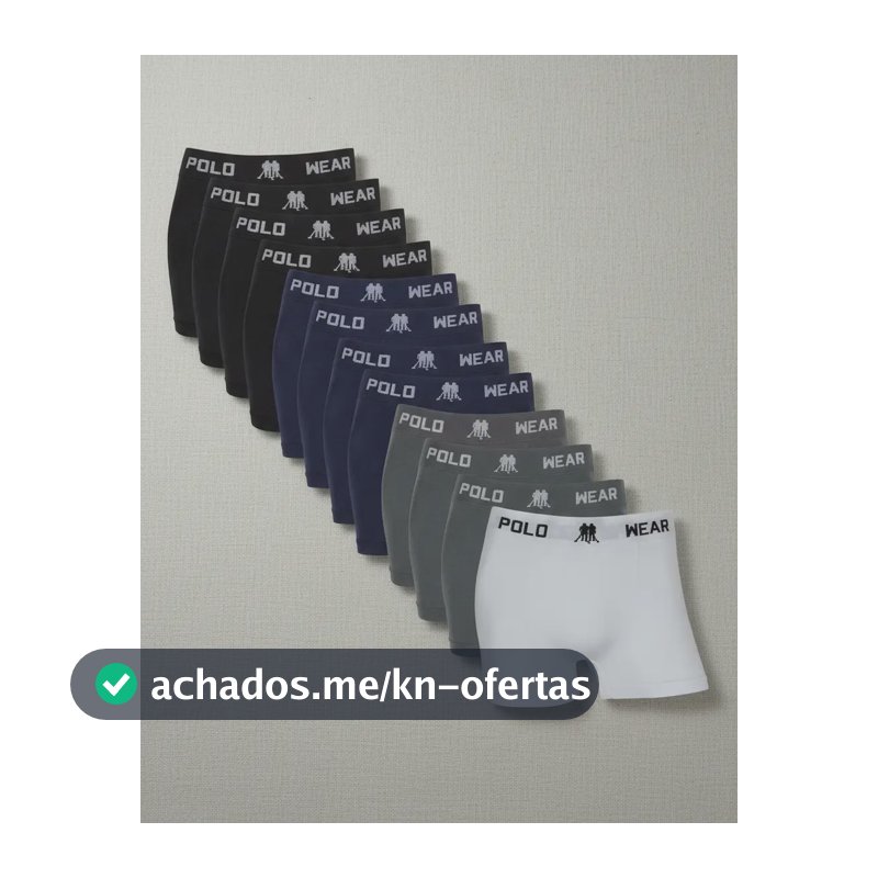 Kit 12 Cuecas Boxer Polo Wear Masculino Microfibra Liso Branco, Cinza, Preto E Azul Marinho Liso P