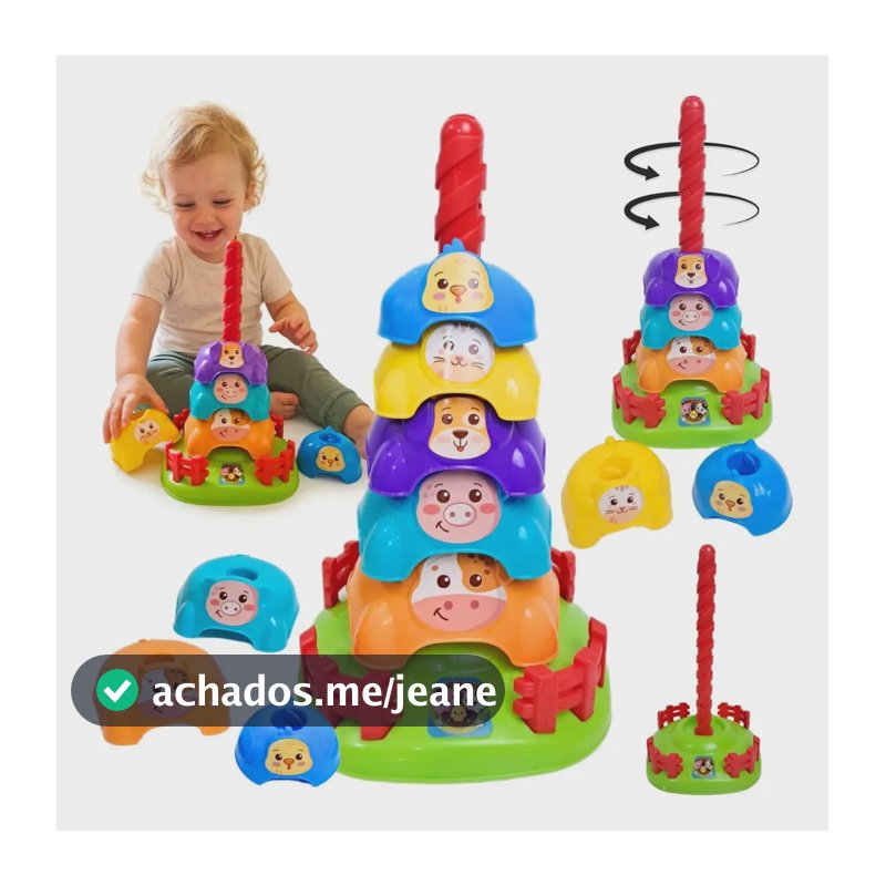 Brinquedo Educativo Infantil Empilhar Torre Gira 1 Ano 6 Pçs Colorido