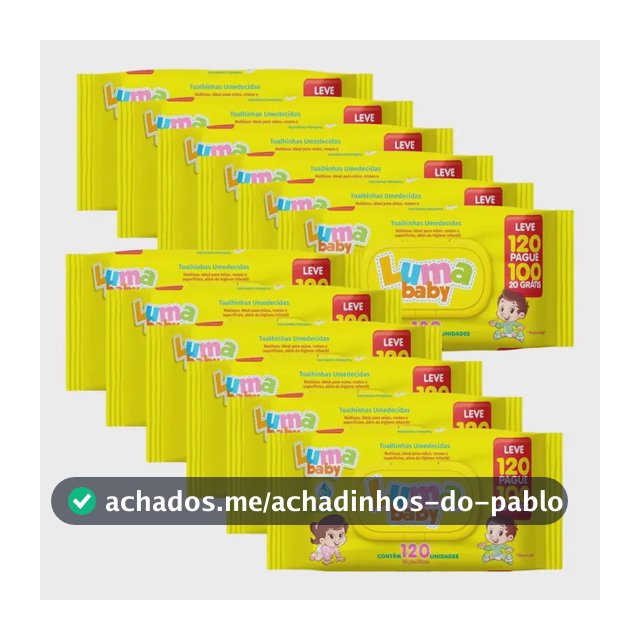 Kit C/12 Toalhas Umedecidas Luma Baby C/120 Unidades