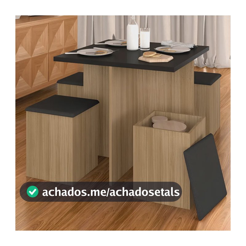 Mesa Com 4 Banquetas Berlim Boreal/preto Fosco/pret - Ma Cor Boreal/preto Fosco/preto 06 Desenho do tecido das cadeiras Suede
