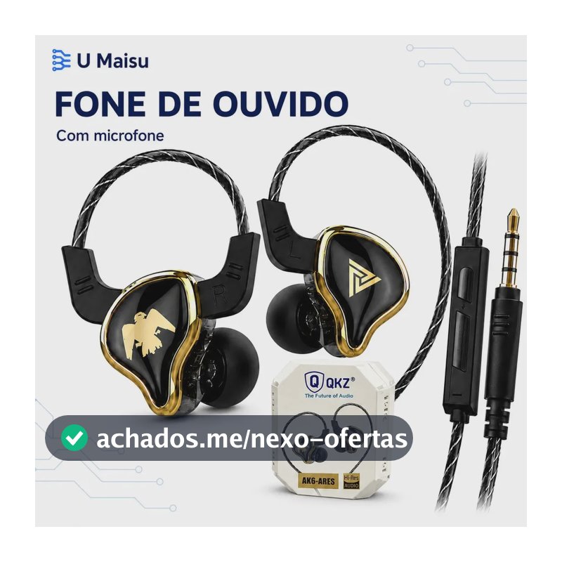 Fone De Ouvido Qkz Ak6 Ares Gamer Profissional Retorno De Palco Dj Musicos Inear Com Case - U Maisu Preto
