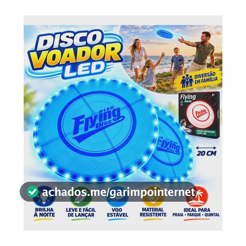 MoveBrinca Frisbee LED Infantil Disco Voador Luminoso 20cm Brilha No Escuro Para Praia Parque Camping Brinquedo Ao Ar Livre Com Luz Noturna Diversão Para Crianças E Família