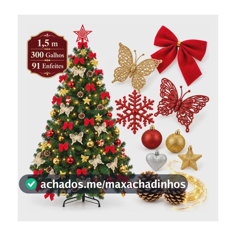Árvore De Natal Decorada 1,5m Pinheiro Cheia 150cm Enfeitada
