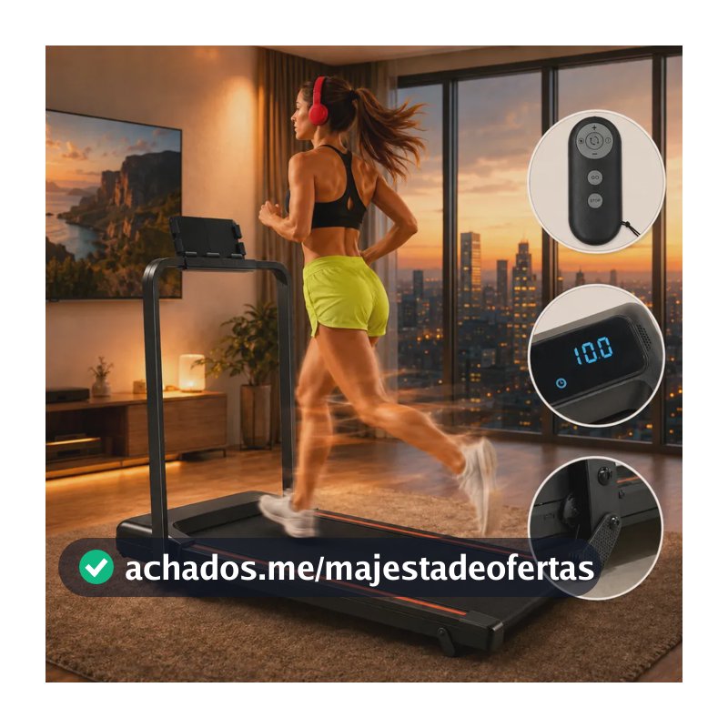 Esteira Elétrica Ergométrica Dobravel e Inclinação com Controle Remoto para Treinos Fitness, Corridas e Caminhadas Residencial até 100kg - Bivolt 110/220v - APFER