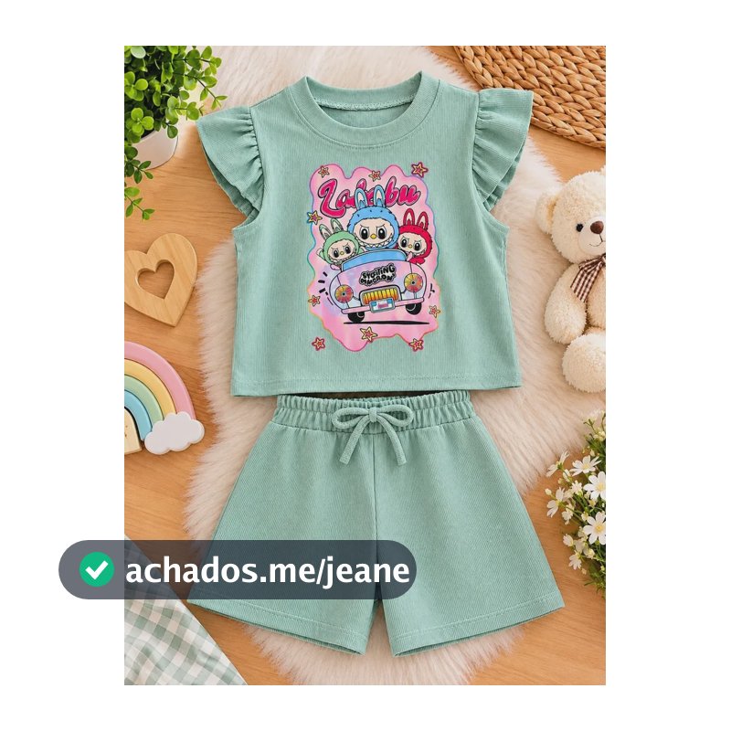 Conjunto Menina Infantil Canelado Estampa Labubu Tam 10 Anos Água (verde Menta Claro) 1