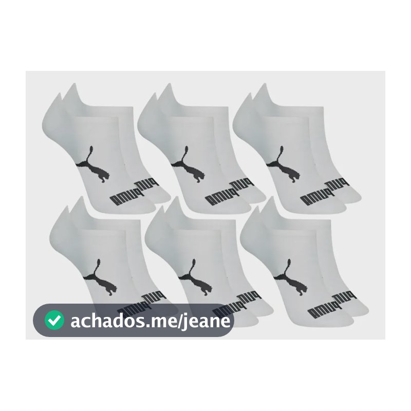 Kit 6 Pares Meias Invisível Puma Sapatilha Adulto Original Branco 34 A 39