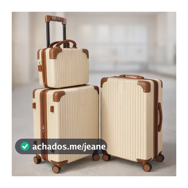 Mala De Viagem Kit 10+23+frasqueira  Kit Com 3 Peças Bege Listras