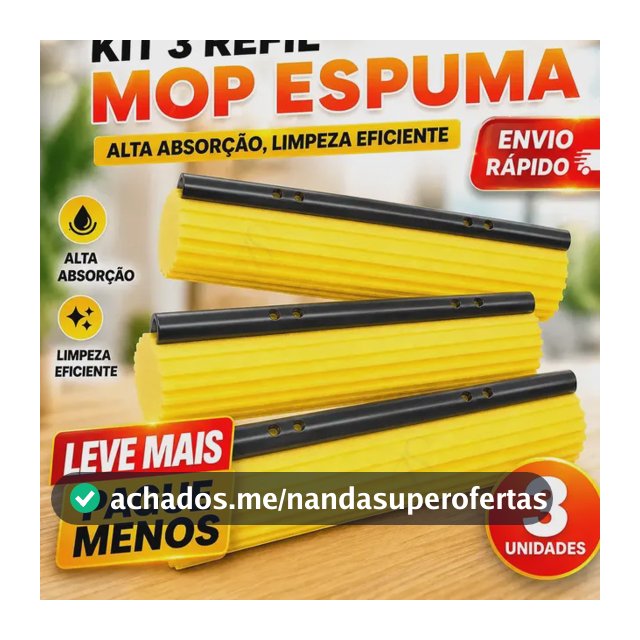 Kit C 3 Refil Para Mop Esfregão Rodo Mágico Espuma Absorve