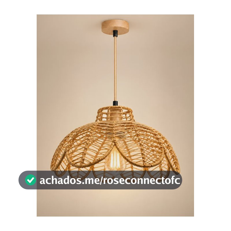 Lustre Pendente Rattan Madeira Grande 39cm E27 Floral Curvo 127/220v Madeira