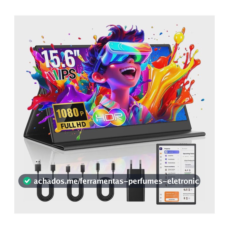 Monitor Portátil 15,6'' Full HD 1080P IPS MAIZHELUN, USB-C e HDMI, Monitor Gamer Ultrafino, Alto-Falantes Integrados, Capa Protetora, Segunda Tela para Laptop PC Mac Celular PS5/4 Xbox Switch