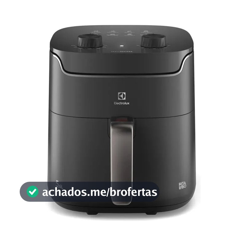 Air fryer Fritadeira Elétrica Electrolux sem oleo Rita Lobo 5,6L 8 receitas pré-sugeridas timer 60 minutos desligamento automático cesto removivel dupla camada antiaderente 1400W EAF40 Cinza