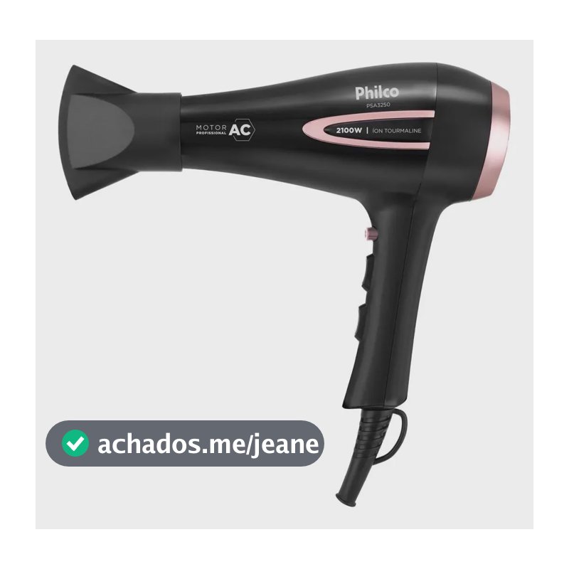 Secador De Cabelos Philco Psa3250 Íons Tourmaline 2100w Cor Preto