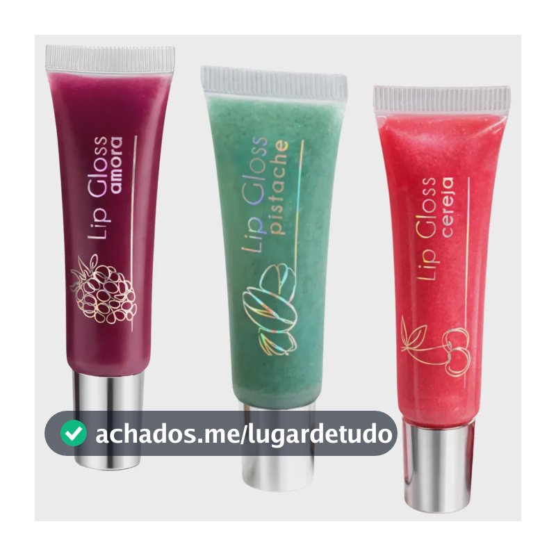 Kit de Brilho Labial HARI BEAUTY Hidratante com 3 Unidades Amora, Cereja e Pistache