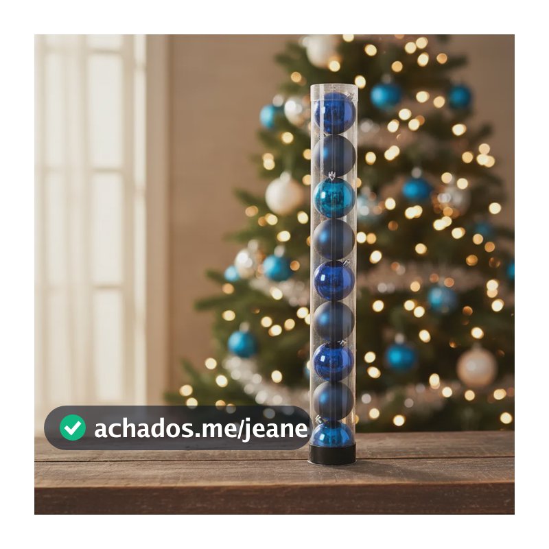 Cone Com 10 Bolas De Natal Azul 8cm Brilhantes P/ Arvore