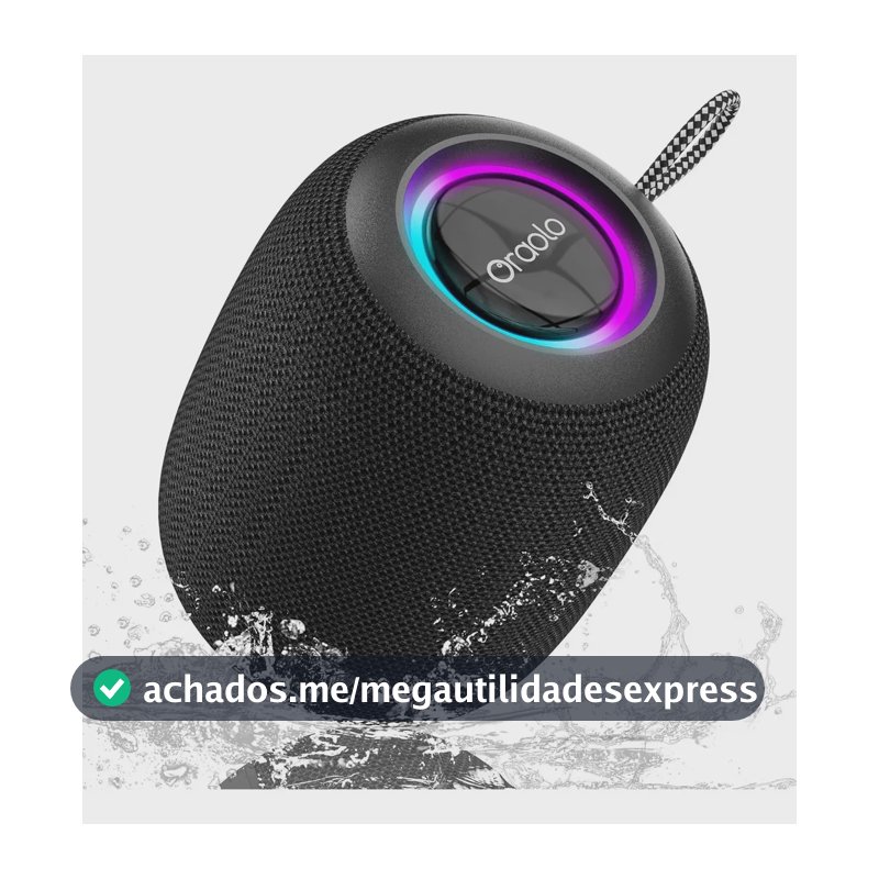Caixa de Som Oraolo BS-01 Bluetooth Preta IPX7, 15W com LED e 30H de Bateria