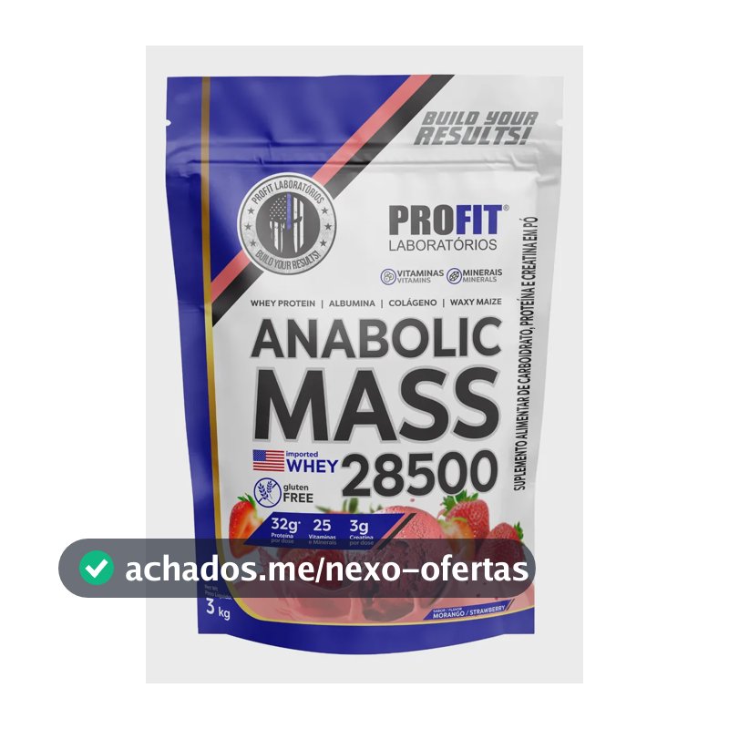 Proteína ProFit Laboratórios Hipercaloricos Anabolic Mass 28500 em pó sabor Morango x 3kg