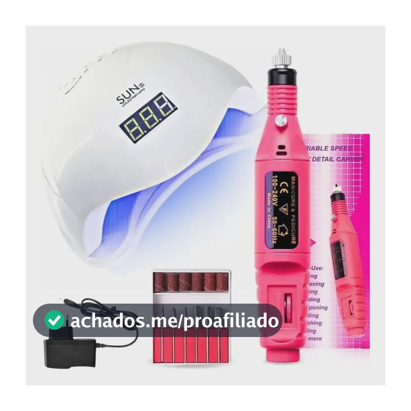 Sun 5 Cabine Led Uv Unha Gel + Lixadeira Elétrica Portatil Cor Branco