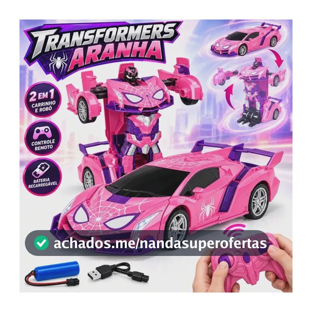 Carrinho Robô Transformável 2 Em 1 Com Controle Remoto Recarregável Rosa Brinquedo Infantil Interativo Menina