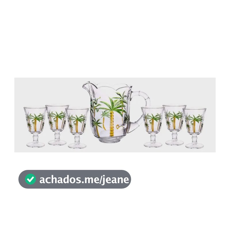 Conjunto 7 Peças Jarra De 1,3l Com 6 Taças De 240 Ml Água Suco Cristal Palm Hand Painting Lyor