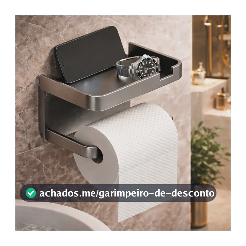 Suporte Papel Higiênico Adesivo De Parede Com Prateleira Porta Celular Sem Furo Ligeiro Cinza
