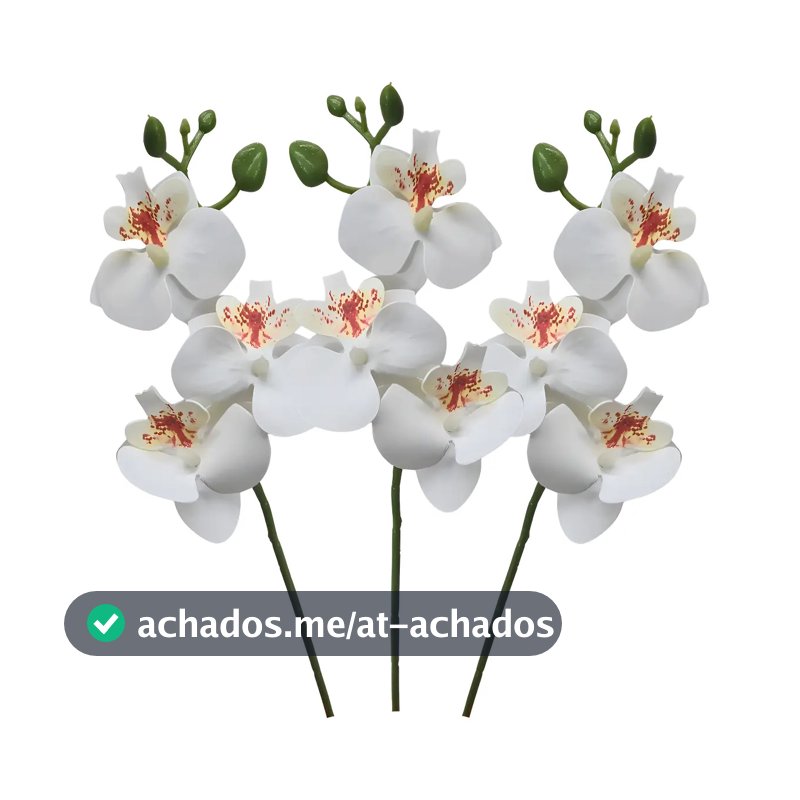 Orquídea Artificial 3D Branca Galho Plástico Casa Decoração