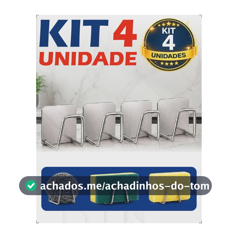 Kit 4 Suporte Esponja Bucha Gancho Pia Aço Inox Louça Cozinha Homeroarte