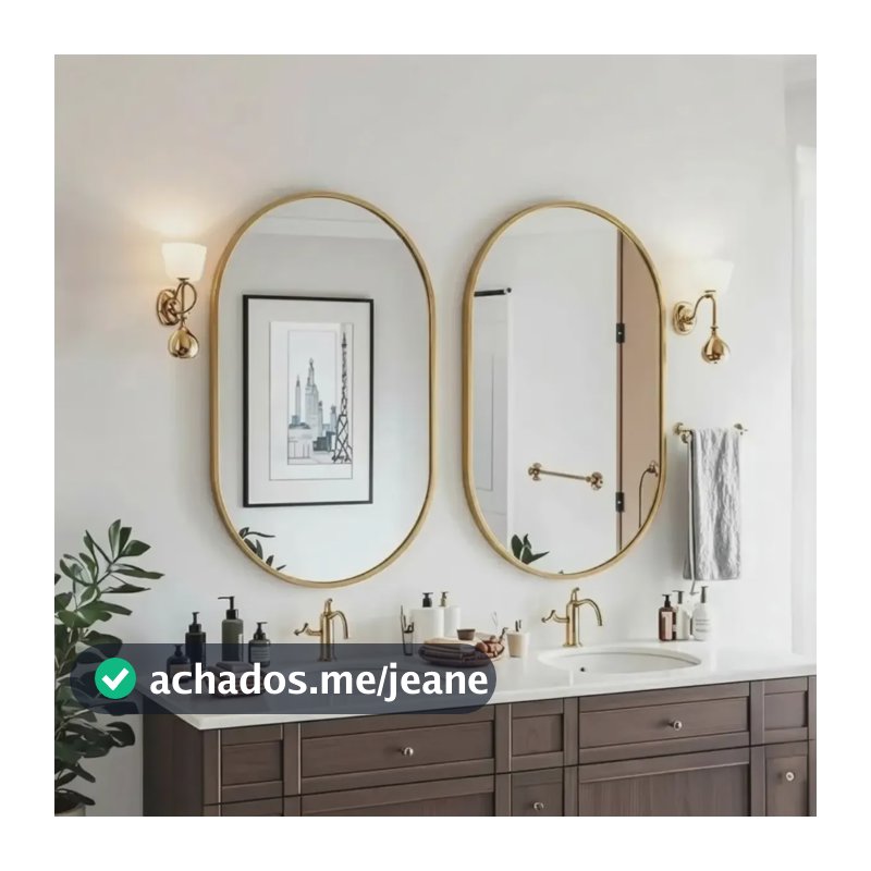 Espelho Banheiro Lopazzi Oval 80x50 Moldura Alumínio Moderno Dourado