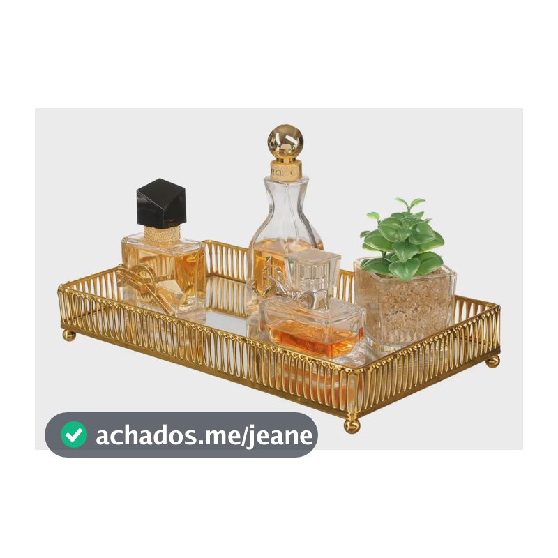 Bandeja Decorativa Espelhada Metal Taça Perfume Lavabo Bar Cor Dourado