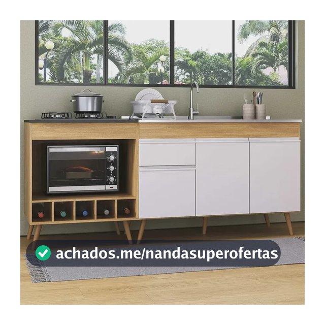 Kit Balcão de Cozinha para Pia e Balcão para Cooktop/Forno 190cm Veneza Multimóveis MP2384 - Madeirado/Branco
